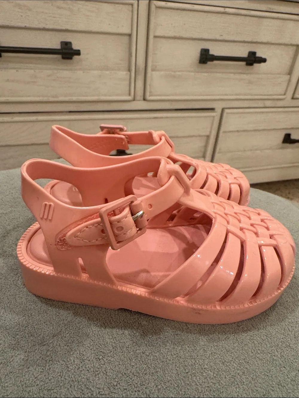 Mini Melissa Coral Pink Jelly Sandals with Woven Cage